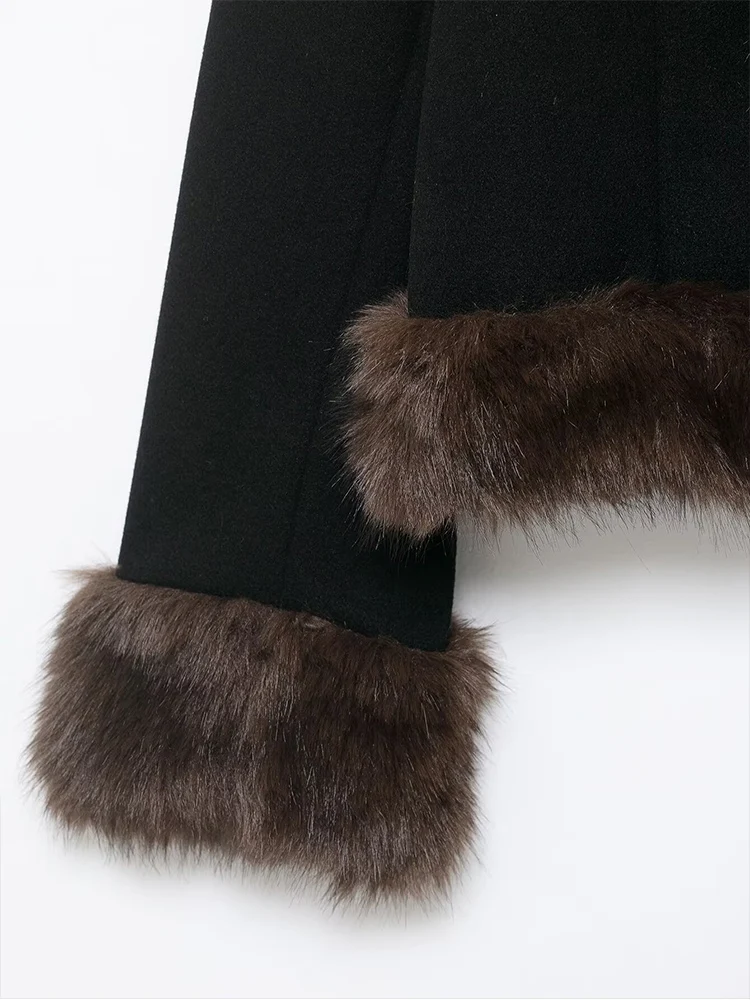 European-style new women's fashionable and versatile elegant fur-trimmed coat with a fitted waist and fur collar.