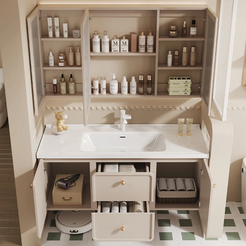 الفرنسية مغسلة الحمام بالباطل الحديثة خمر الغرور ضوء الحمام بالباطل مرآة تخزين Mobiletto Bagno أثاث المنزل #4