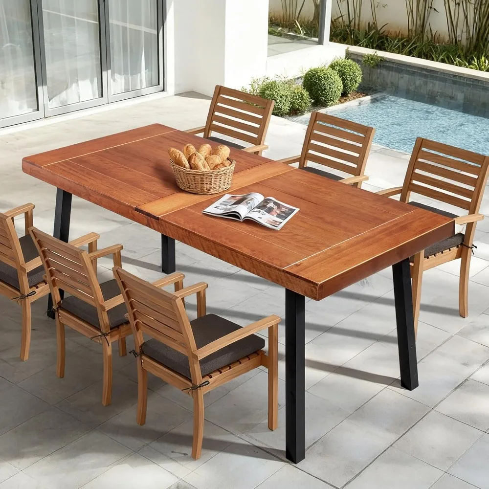 

69 Inch Wood Dining Table with Iron Legs, 6-Person Indoor Outdoor Patio Garden Table, All-Weather Rustic Farmhouse, Customized