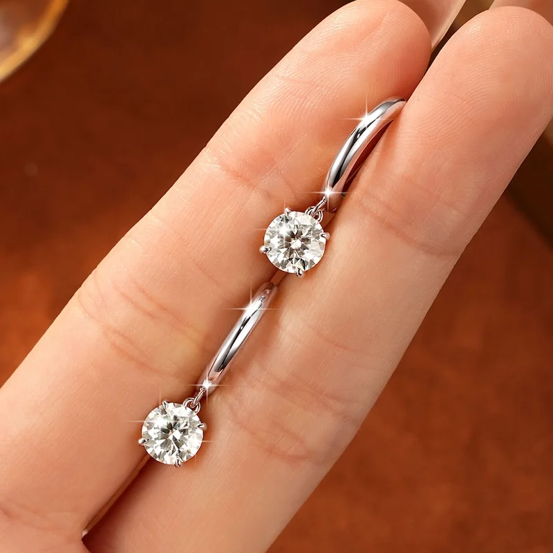 Rrjzz 6,5 mm Solitär-Moissanit-Diamant-Tropfenohrringe, hypoallergen, zierliche Hängeohrringe für Frauen, 1 Karat, Schmuckgeschenke – Detail 8