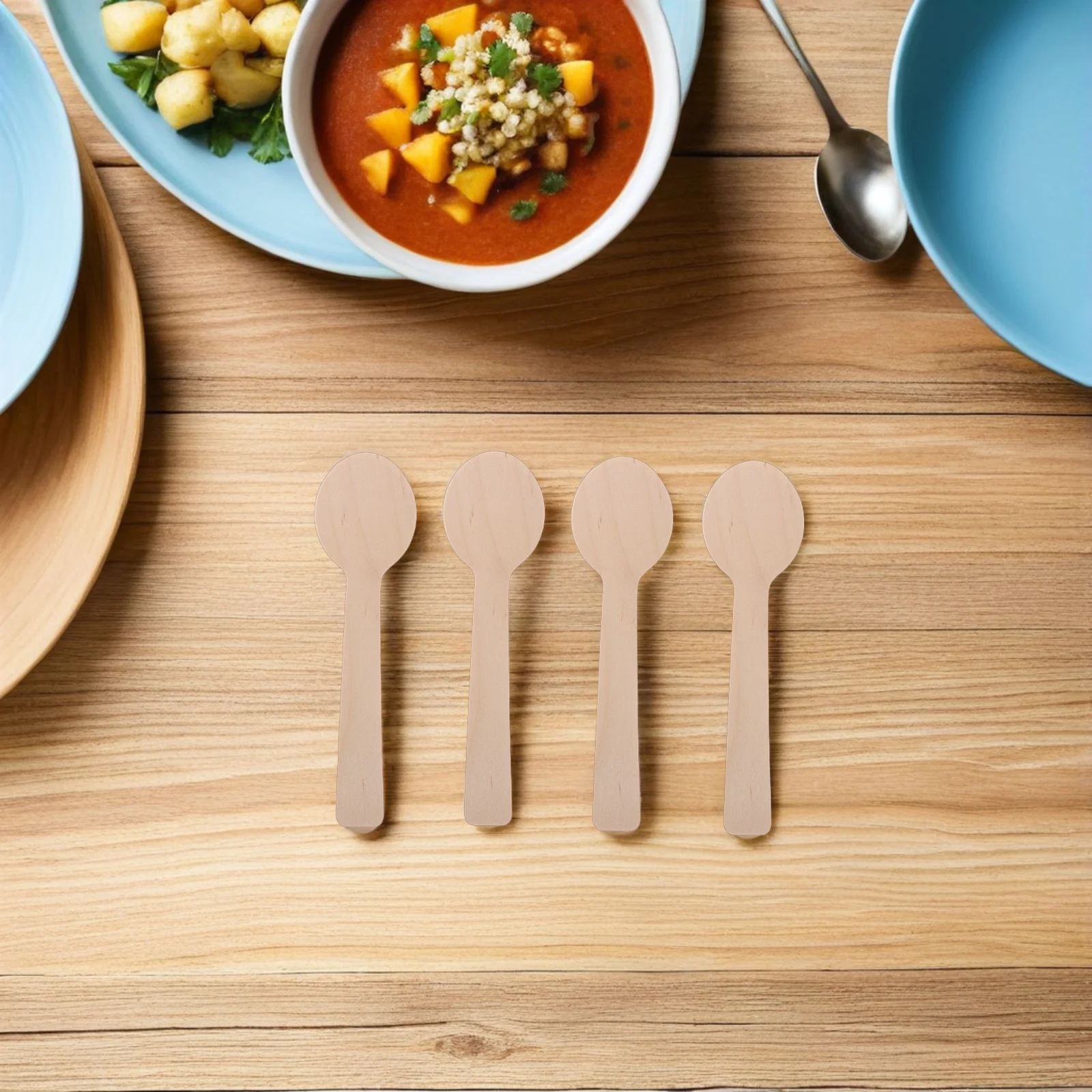 

100Pcs Birch Wood Mini Spoons Small Wooden Teaspoons 4 Inch for Coffee Honey Sugar Spices Jars Condiments Dessert Hotel