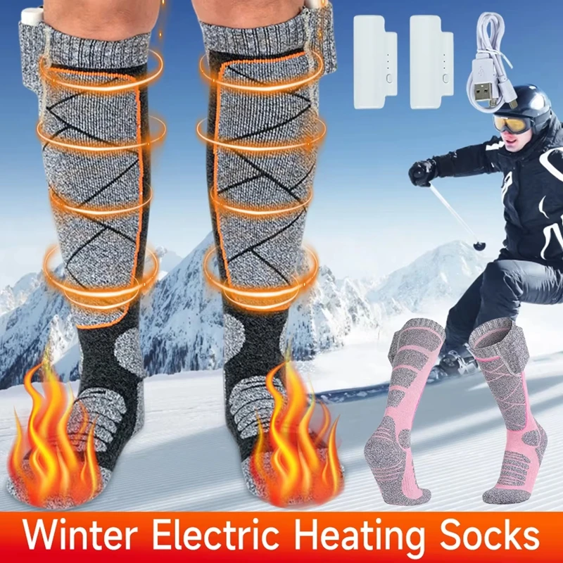 

Electric Winter Heated Socks Women Men Anti-Cold Thermal Skiing Winter Heated Long Sock Outdoor Camping Hiking Warmth Stocking