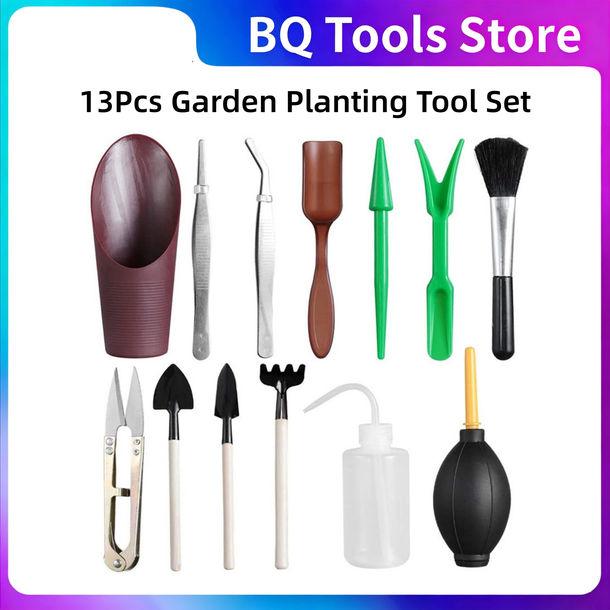 13 Stuks Tuin Plantgereedschap Set Zaailing Transplantatie Gereedschap Bonsai Succulent Miniatuur Plantgereedschap Set Schop Hark Spade Set