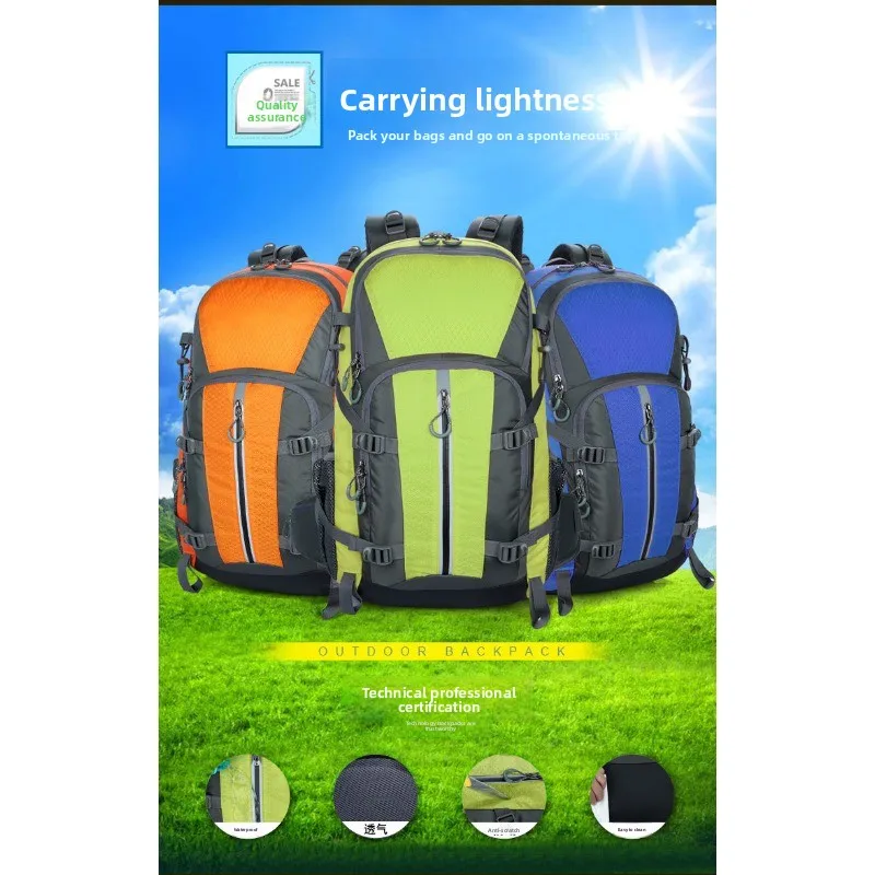 

Lightweight Hiking Backpack 45L Large Capacity Waterproof Nylon Fabric Safety Reflective Dual Shoulder Sports Backpack