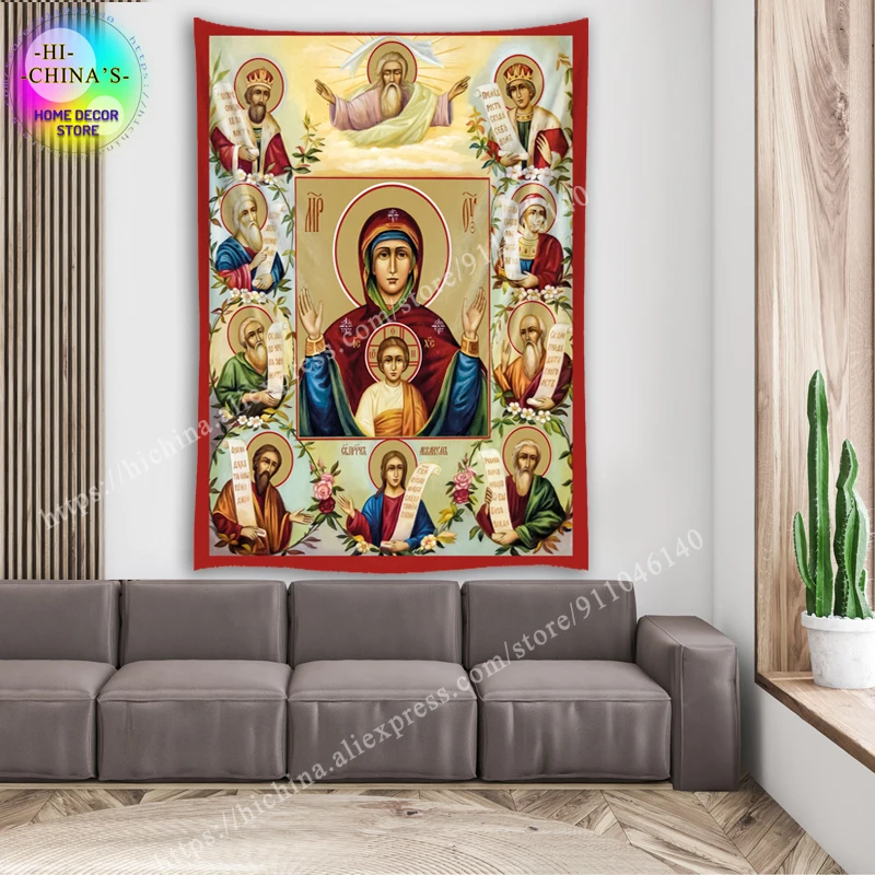 Mother of God Mary Wall Decor Tapestry Jesus Medieval Decoration Hanging Room For Bedroom Vintage Macrame Easter Mural Aesthetic