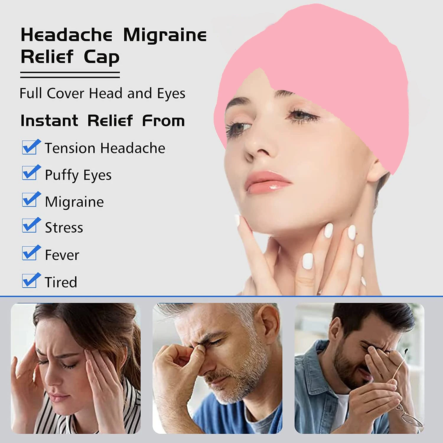 Relief Migraine Relief Cap Gel Ice Cap Single Layer Headgear Ice Pack Headgear Relief Pain Stretchable Compress Hood Eye Mask image 6