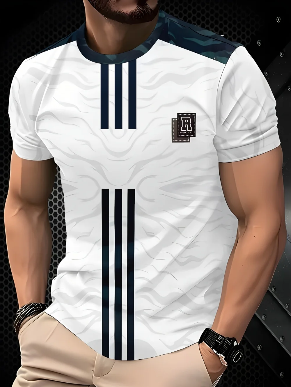 Men's Fashion 3D Print T-Shirt Striped Summer Short Sleeve Tee Crew Neck Soft Texture Casual Outdoor Sport Oversized Men T-Shirt