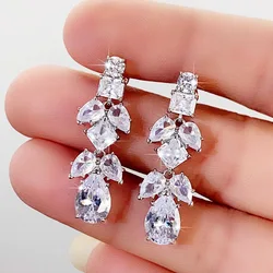 Genuine 925 Silver Needle Drop Earrings For Women Chic Charming AAAAA Zircon Goth Wedding Evening Dress Jewelry 2023