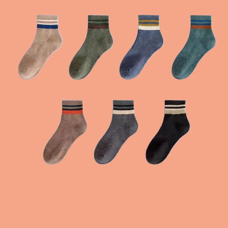 

5/10 Pairs New Men's Middle-tube Socks Cotton Socks Striped College Style Retro Sports Casual Socks Autumn And Winter Socks