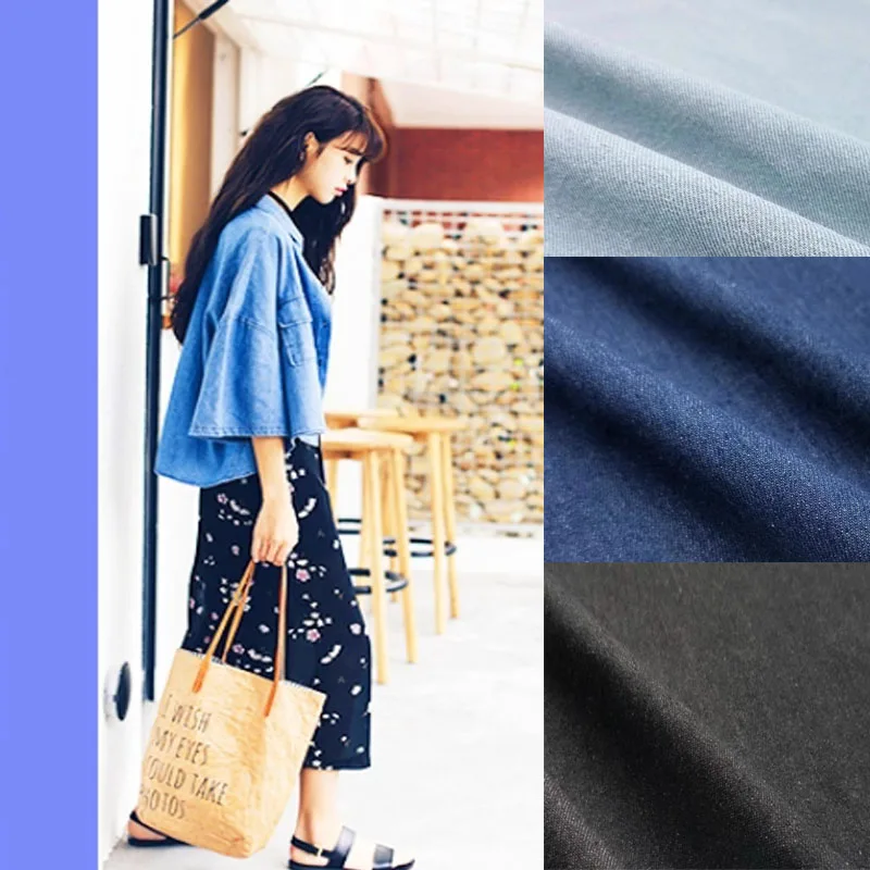 

Pure Cotton Washed Jeans Fabric Per Meter for Coats Dresses Skirts Sewing Plain Denim Cloth Needlework Skin-friendly Soft Black
