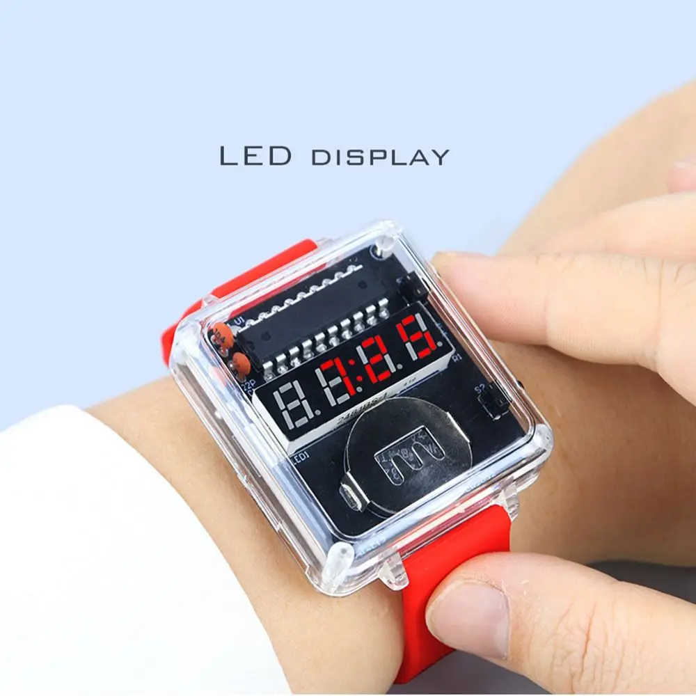 Прозрачный корпус, комплект электронных часов, цифровой трубчатый дисплей, силиконовый ремешок, светодиодный цифровой трубчатый дисплей, сделай сам, мощность 3 В