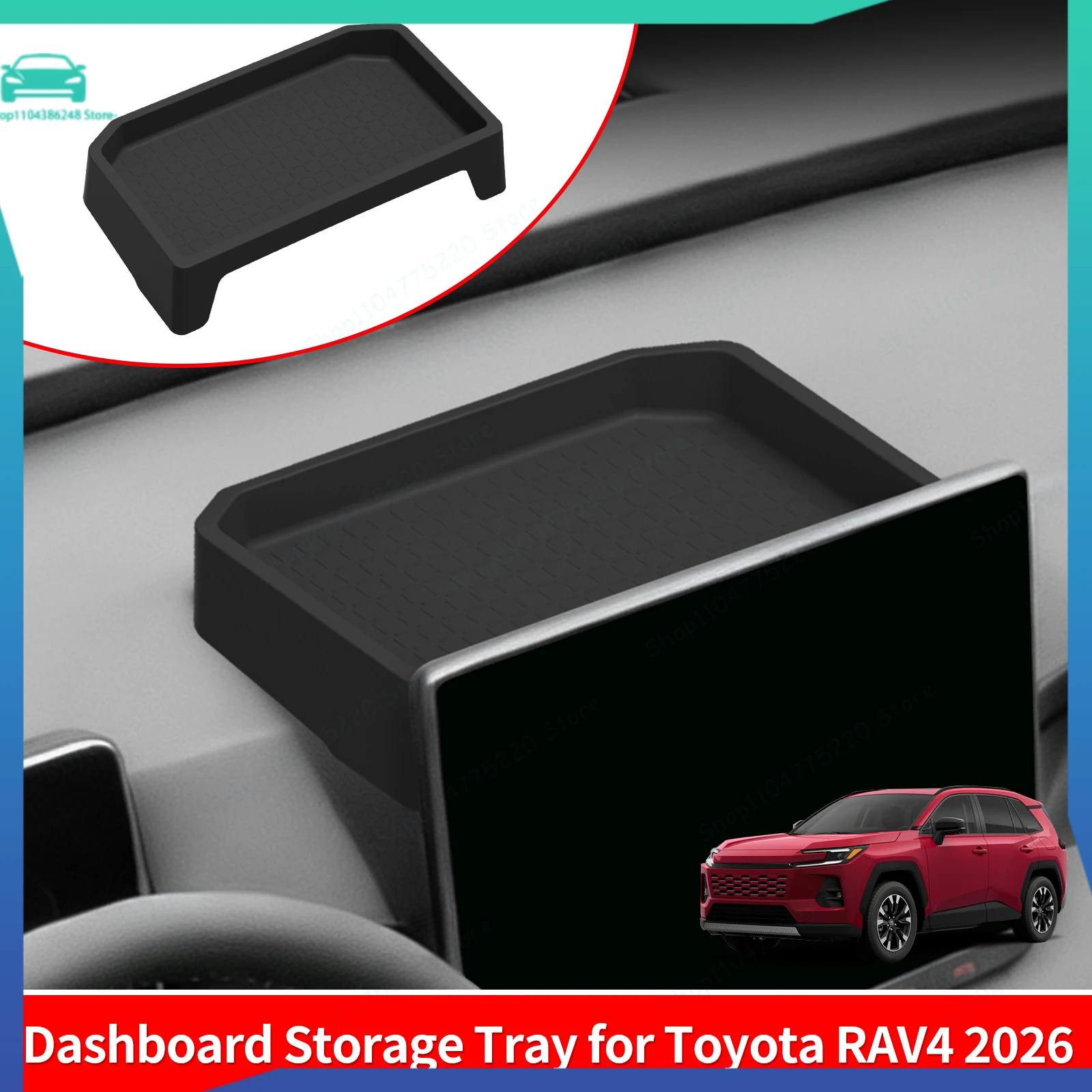 For Toyota RAV4 2026 Car Dashboard Storage Tray Display Screen Rear Storage Box Silicone Tray Organizer Accessories Black