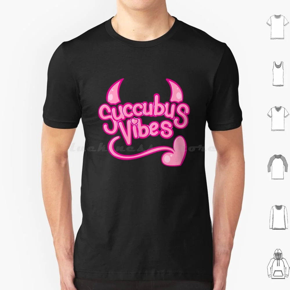 Succubus Vibes T Shirt Big Size 100% Cotton Cute Kawaii Succubus Demon Girl Monster Girl Pastel Goth Horns Tail