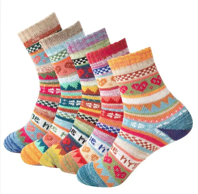 

Women Woolen Socks Thick Warm Vintage Ethnic Muticolors Autumn Winter 5 pairs/set