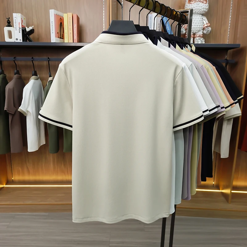 Designer-Marken-Poloshirt aus Seide und Baumwolle mit Kurzarm neu mit Buchstabenprägung modisches Herren-T-Shirt sommerlich atmungsaktiv koreanischer Casual-Top-Stil – Detail 7