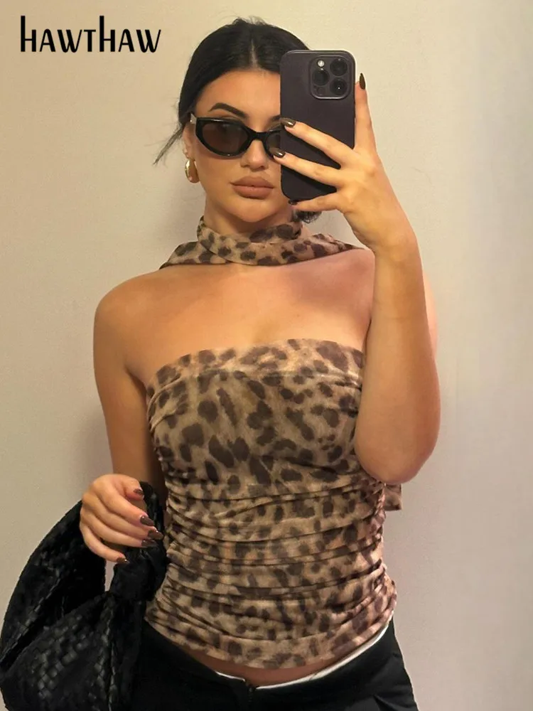 Hawthaw Women Fashion Party Club Beach Vacation Leopard Tube Tops Camis 2024 Summer Clothes Wholesale Items For Business