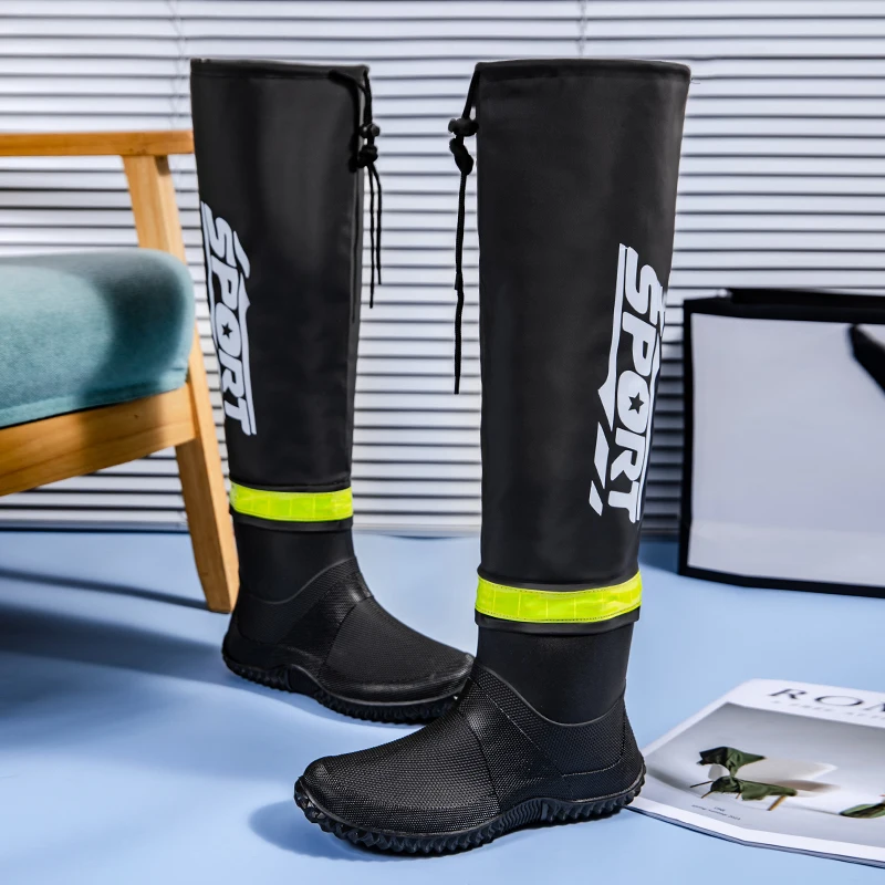Men's Rain Boots for Outer Wear Long-Tube Waterproof Men Boot Shoes Outdoor Fishing Boots and Non-Slip High-Top Rain Boots
