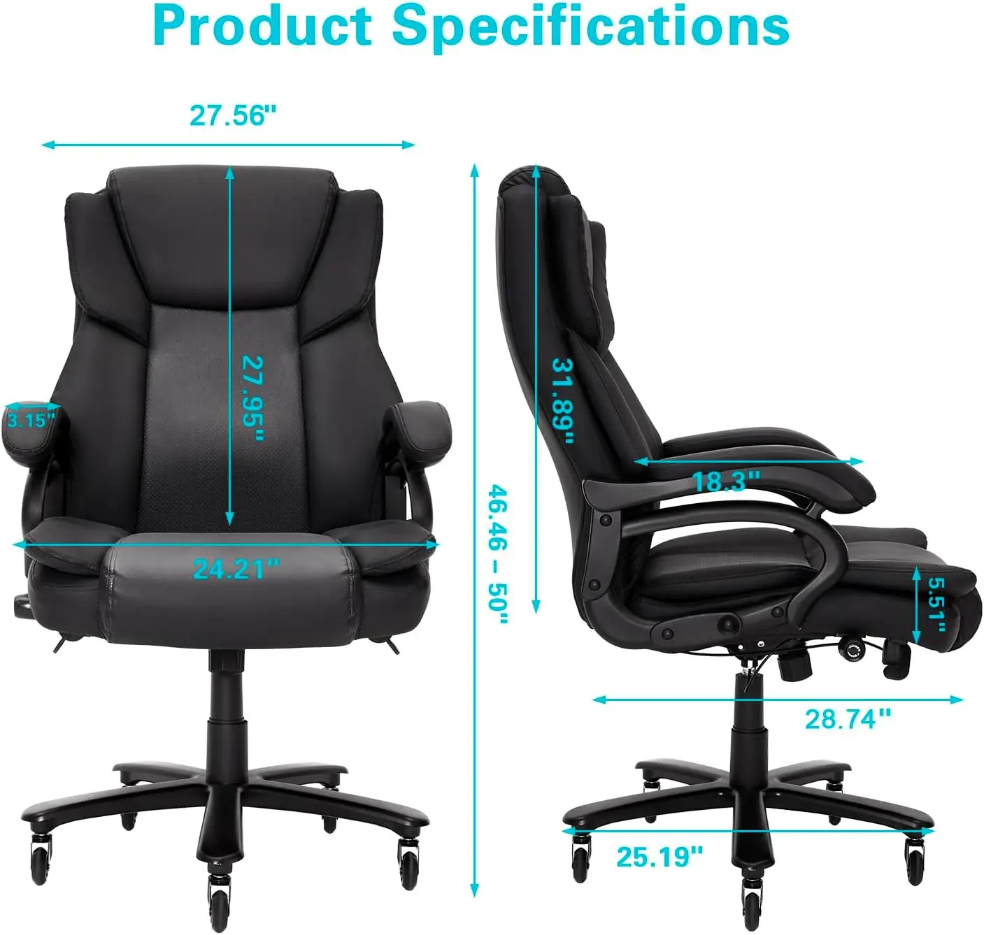 Silla de oficina grande y alta para personas pesadas, asiento ejecutivo de espalda alta con capacidad de 500 libras