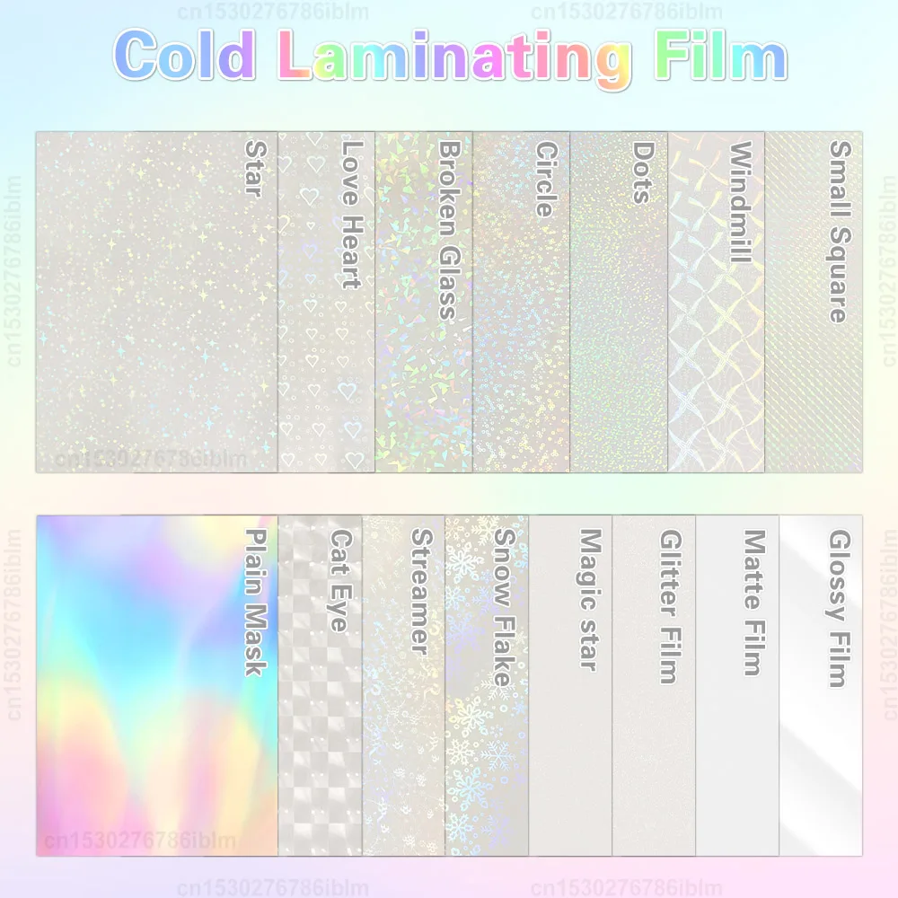 10Sheets Adhesive Cold Laminating Film Waterproof A4 Hologram Dot Broken Glass Paper Film DIY Package Card Photo Laminating Film