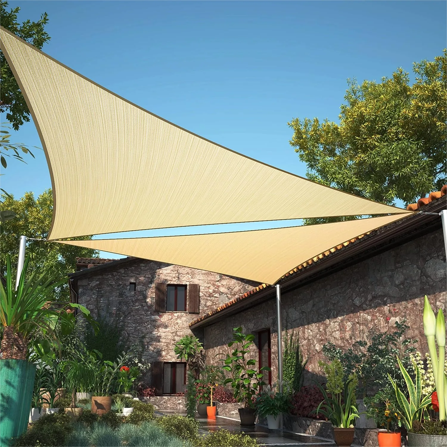 

Triangle Sun Shade Sail, 22' x 22' x 22' Beige, UV Resistant & Water Permeable, Heavy Duty Outdoor Canopy for Patio Carport