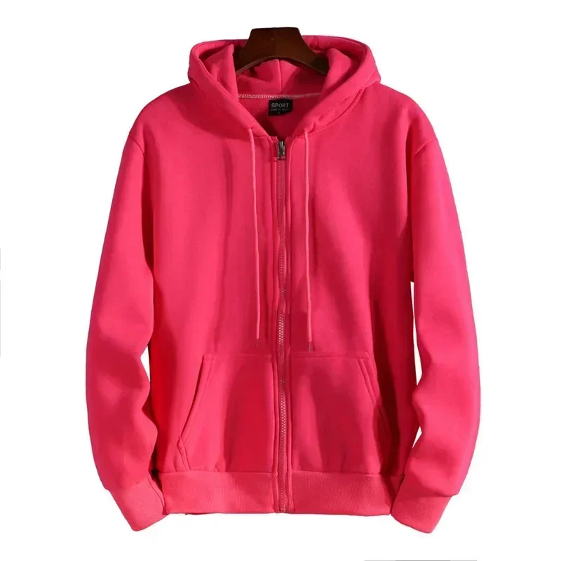 Men Women Solid Color Zipper Plush Hoodies Harajuku Y2K Drawstring Long Sleeve Hooded Sweatshirts Korean Casual Pocket Jacket