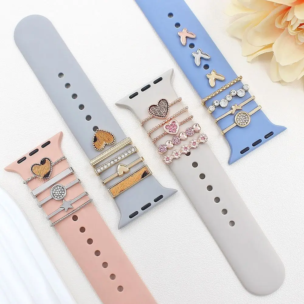 New Metal Watch Band Ornament Bracelet Jewelry Decorative Ring Pearl Diamond Wristbelt Charms Strap Accessories