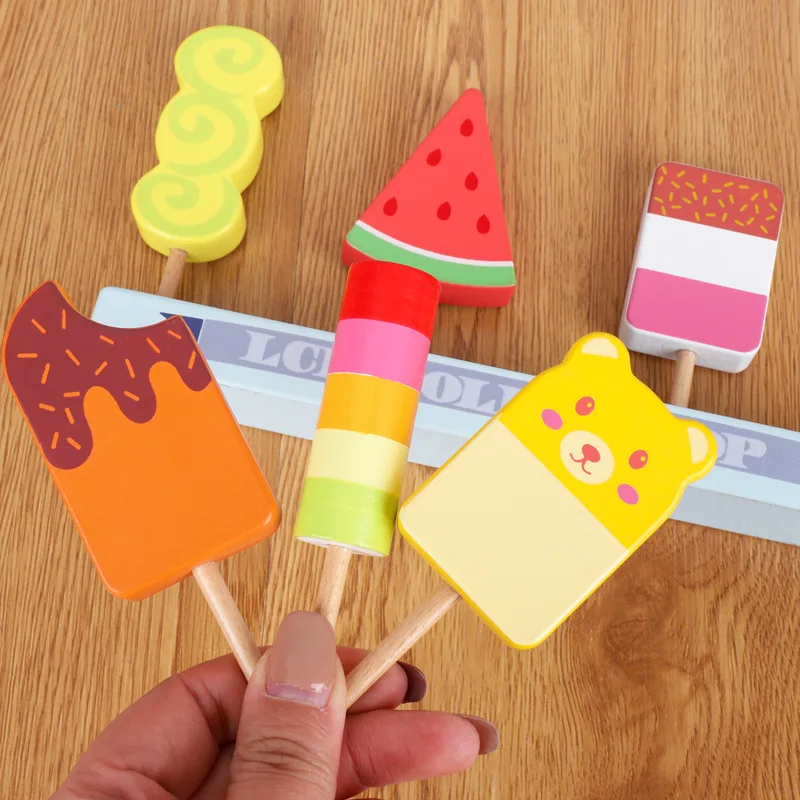 Simulação de madeira sorvete brinquedo ursinho picolé sorvete conjunto com blocos de construção