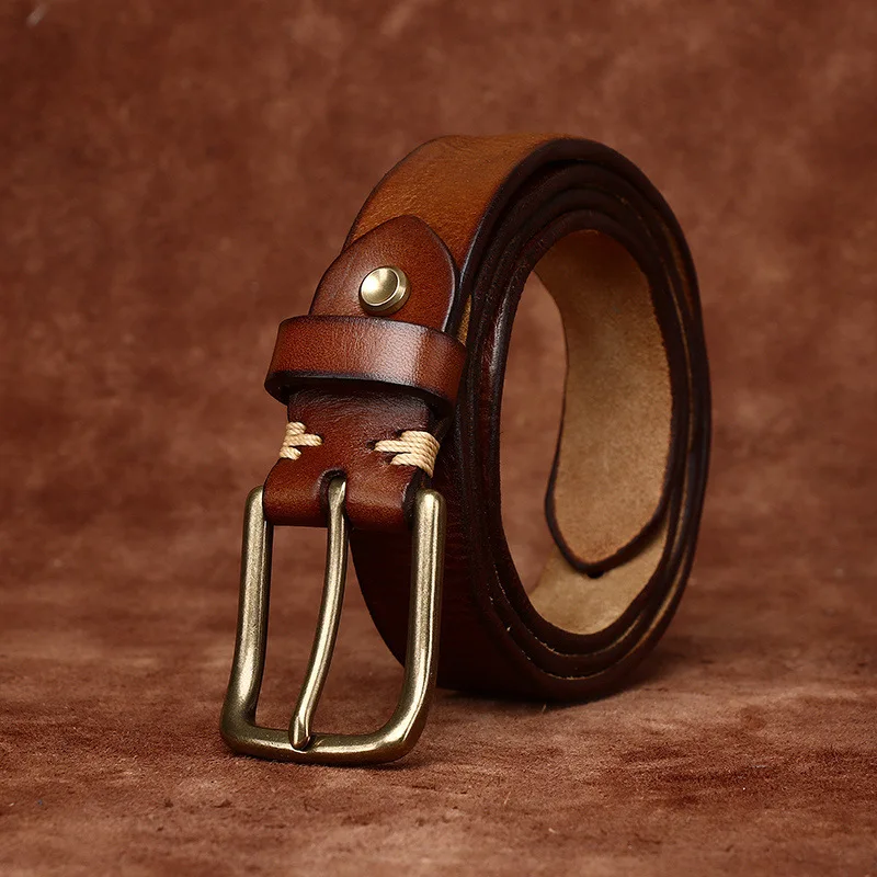 

Washed retro distressed wrinkled top layer cowhide belt women's genuine leather copper buckle trendy casual jeans belt