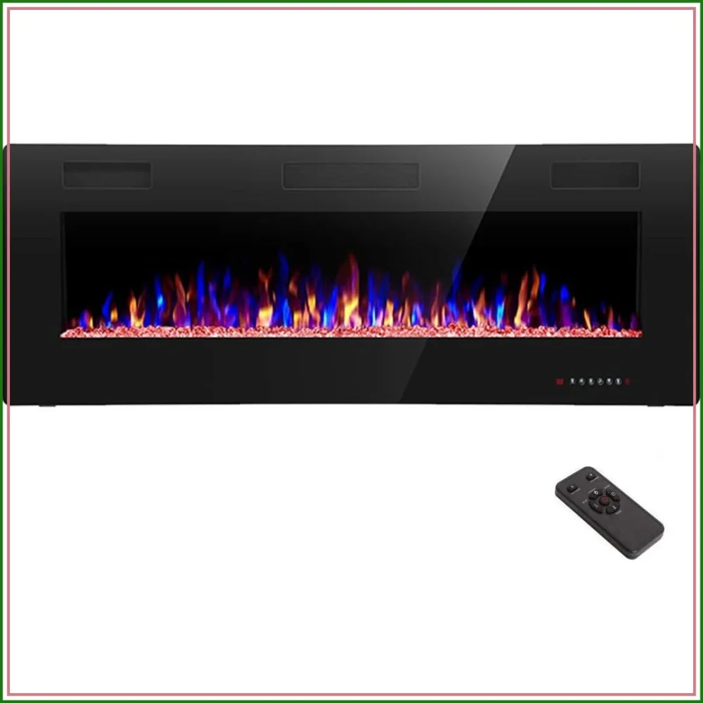 50 inch Electric Fireplace Recessed Wall Mounted Thin Low Noise Fit 2x6 Stud Remote Timer