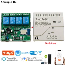 Módulo de interruptor inteligente para sistema de aplicación Tuya, relé de Control remoto WiFi de 4 canales, 5V, 12V, 24V, 7V-32V, 220V, compatible con transmisor de 433MHz