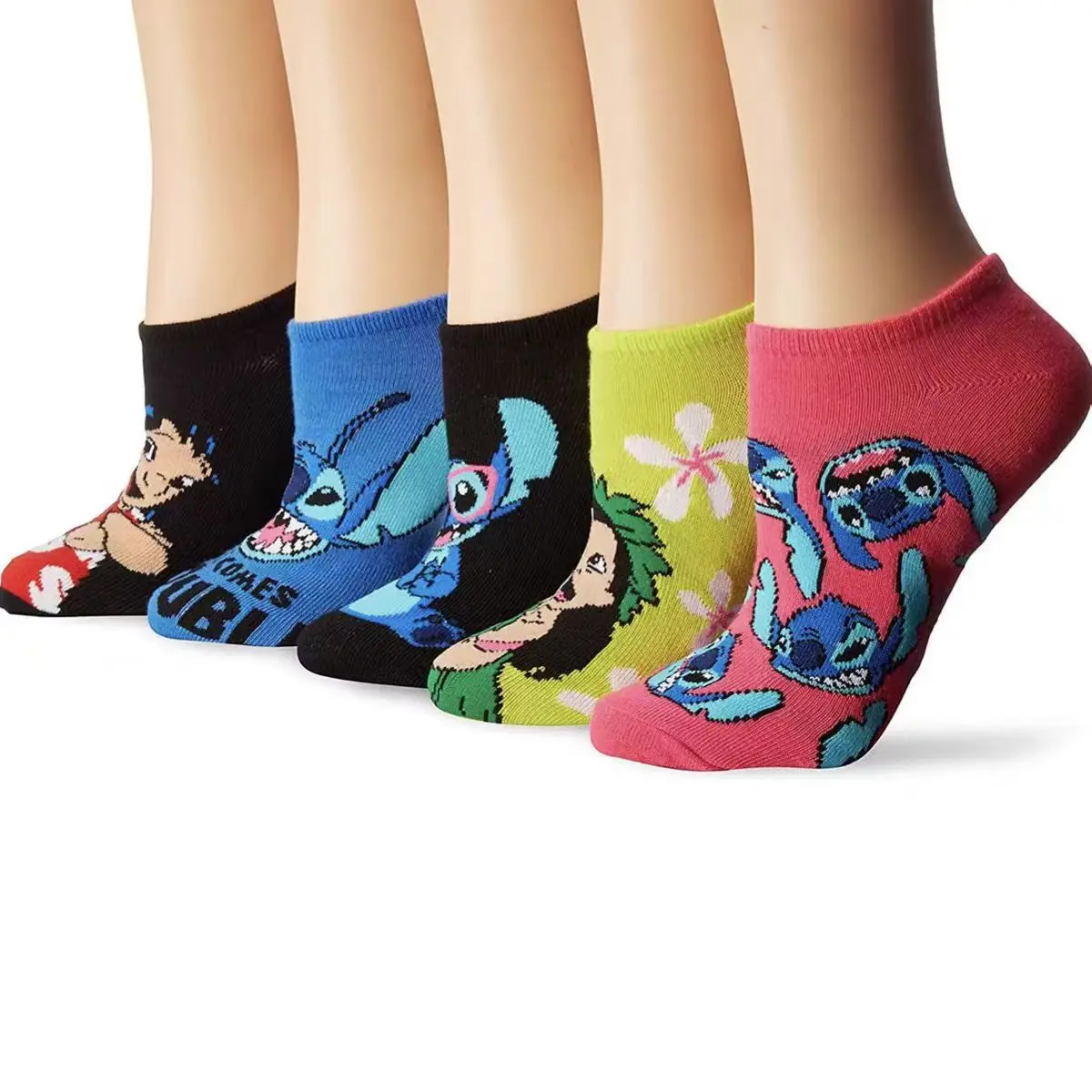 

5 pairs Disney Stitch socks cartoon Lilo print combination socks Stitch set boat socks floor socks