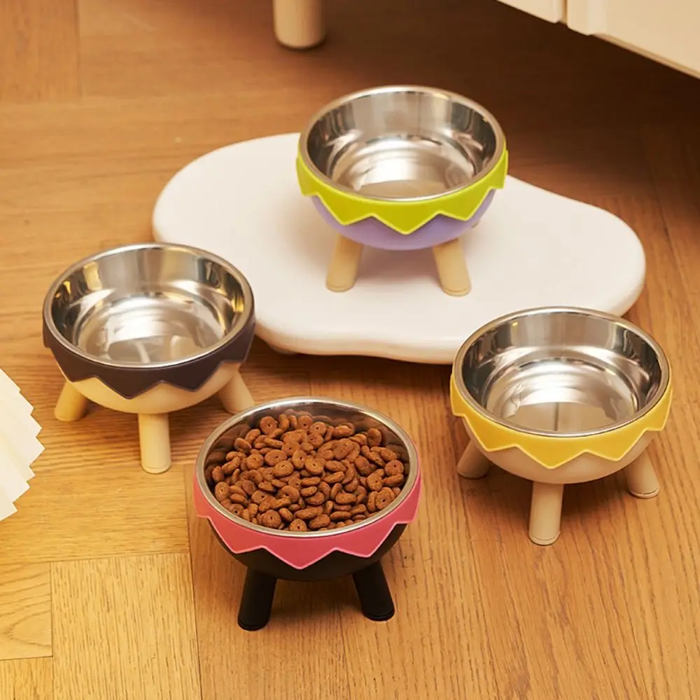 Raised Cat Food Water Bowl Eggshell Shape Anti-choking Pet High Footed Bowl Stainless Steel with Stand Pet Feeding Bowl