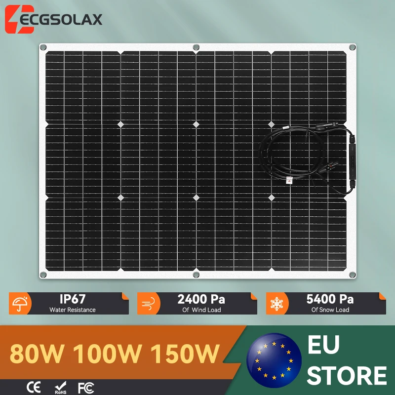 Kit de panneaux solaires flexibles portables ECGSOLAX 80W 100W 150W pour voiture, camping-car et système solaire domestique