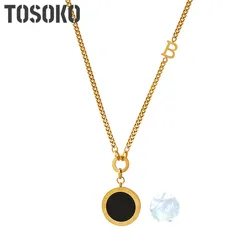 TOSOKO Stainless Steel Jewelry Roman Number Double Sided Pendant Autumn Winter Sweater Chain Women Fashion Letter Necklace M004