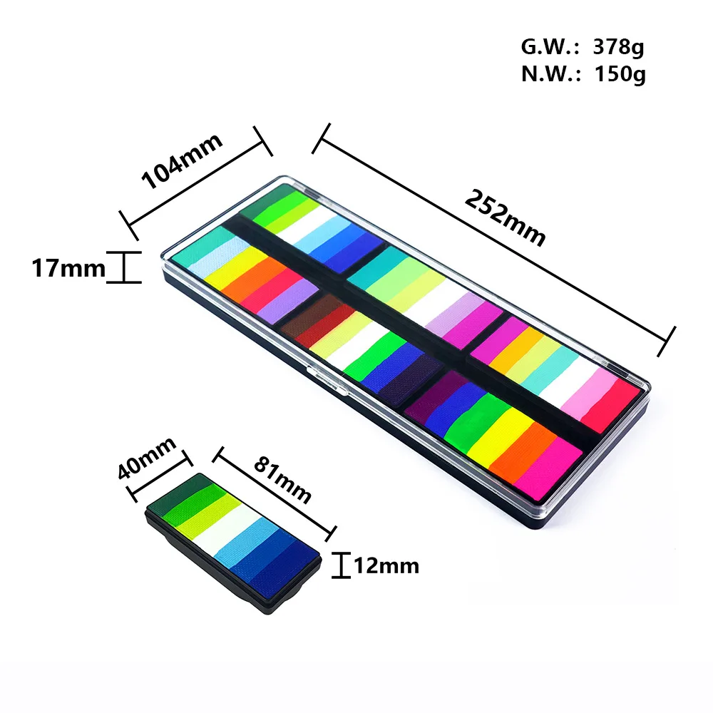 Profesjonalna farba do twarzy 2 w 1, zestaw tęczy, aktywowany wodą eyeliner, tatuaże do ciała, paleta do malowania twarzy