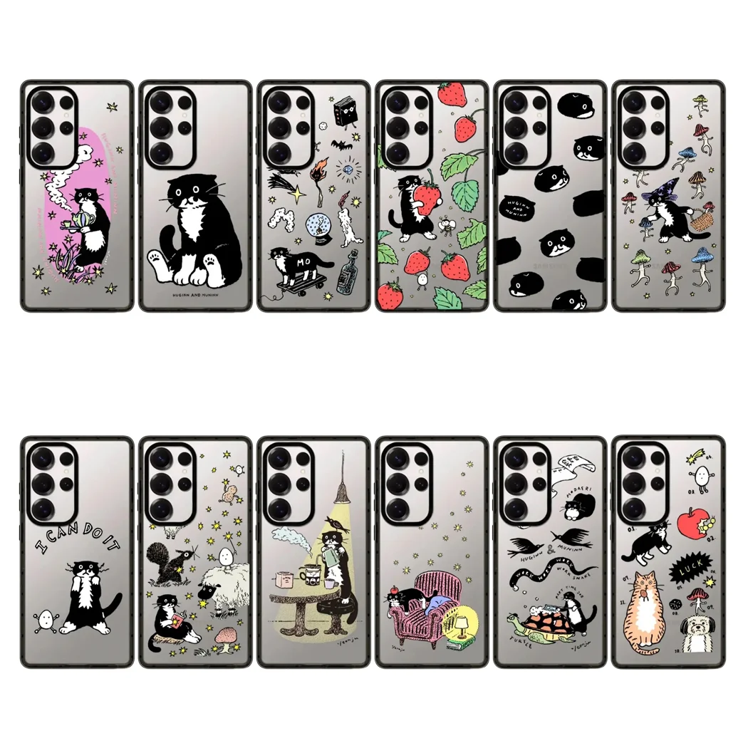 

Strawberry Black Cat Acrylic Border Magnetic Phone Cover for Samsung Galaxy S23 S24 S25 Ultra S25+ Plus Case