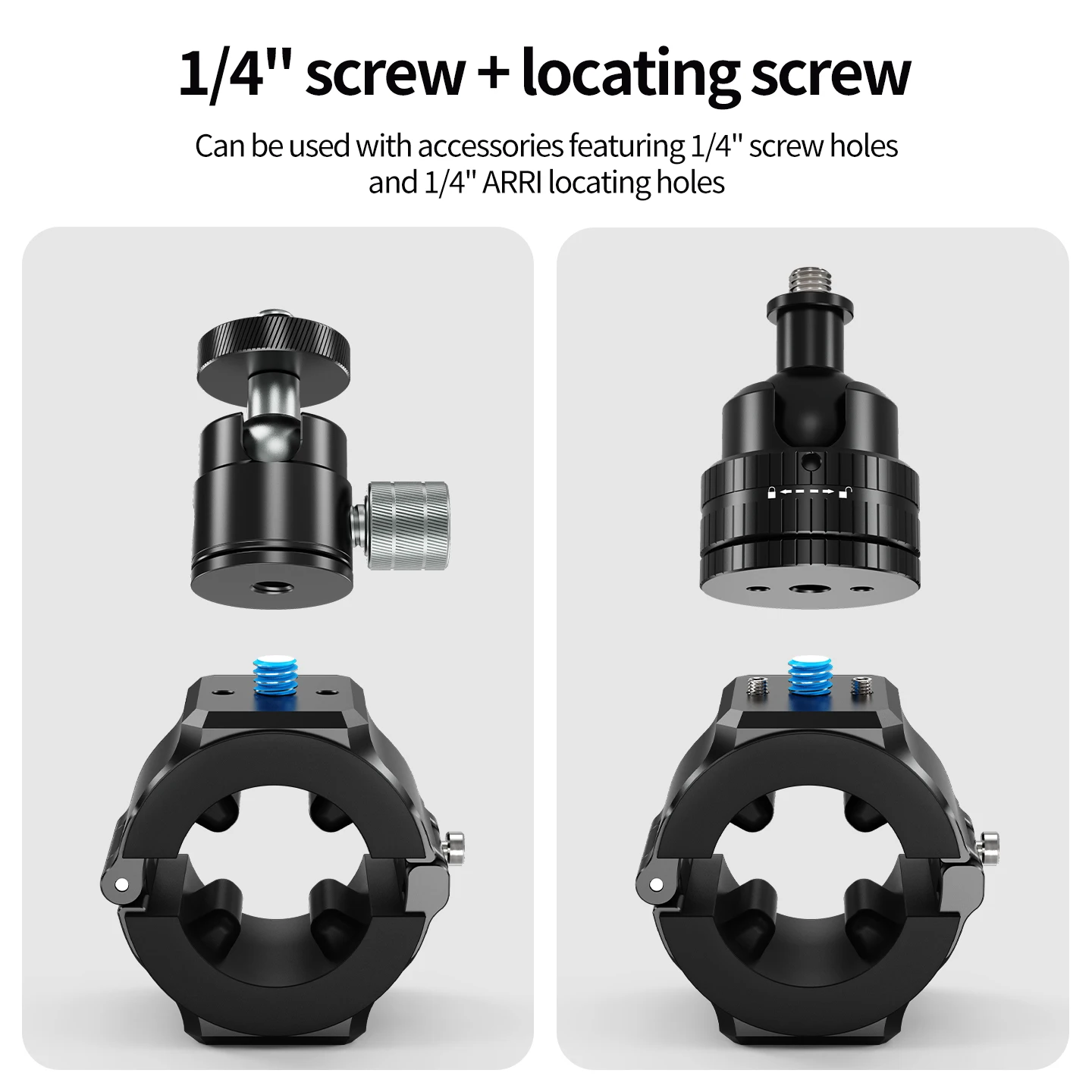Doppelte 1/4-Zoll-ARRI-Positionierungslöcher, Schnellverschlusshalterung für 19–30 mm Selfie-Stick für DJI Osmo Insta360 GoPro Action-Kamera Vlog – Detail 11