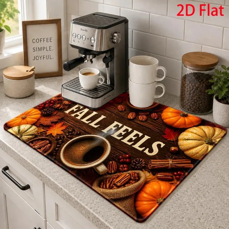 Dish Drainer Cushion Coffee Bar Typography Abstract Brown Waves Countertop Guard Beverage Pad