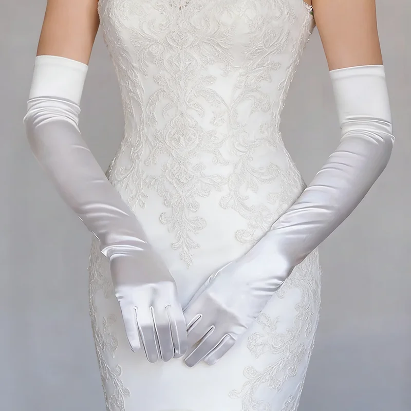 

55CM Ceremonial Satin Long Stage Performance Multicolor Women Gloves Ball Accessories Cosplay Soft Smooth Solid Wedding Party
