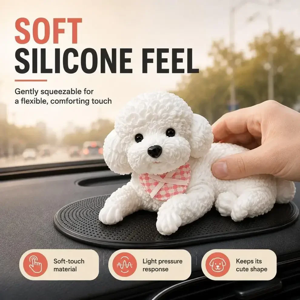 Realistic Lying Teddy Dog Figurine Cute Solid Puppy Statue Car Dashboard Ornament Home Desktop Decoration Gift for Pet Lovers