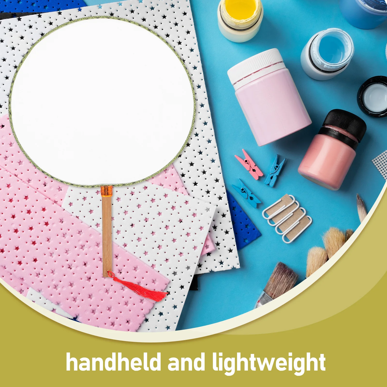 Ventiladores de mano redondos en blanco, mango de bambú pintable, accesorio para manualidades DIY, proyectos de arte de verano para niños, ventilador de refrigeración portátil, 4 Uds.