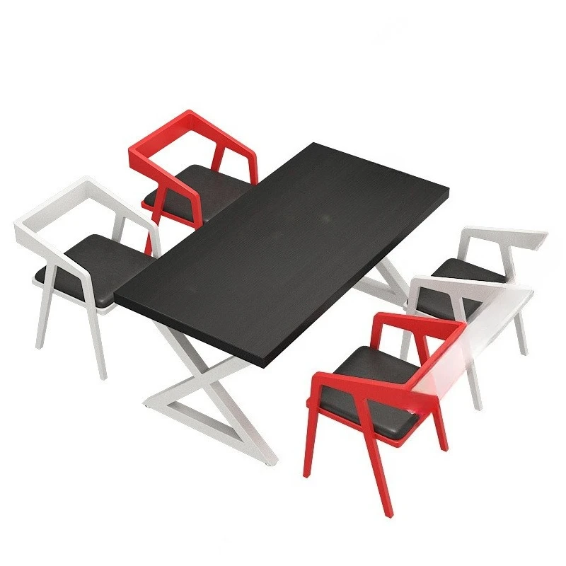 

Solid wood dining table wrought iron industrial style milk tea shop and chair combination one