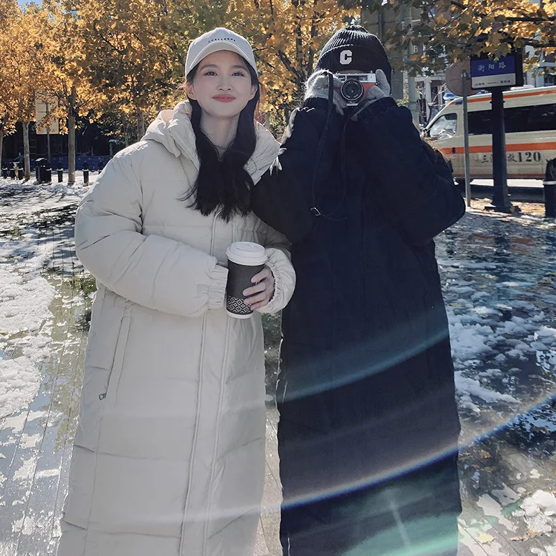 Women's Couples Long Cotton Coat Extra Long Celebrity Same Style Cotton Coat Warm Comfortable Fashionable Winter Coat Women