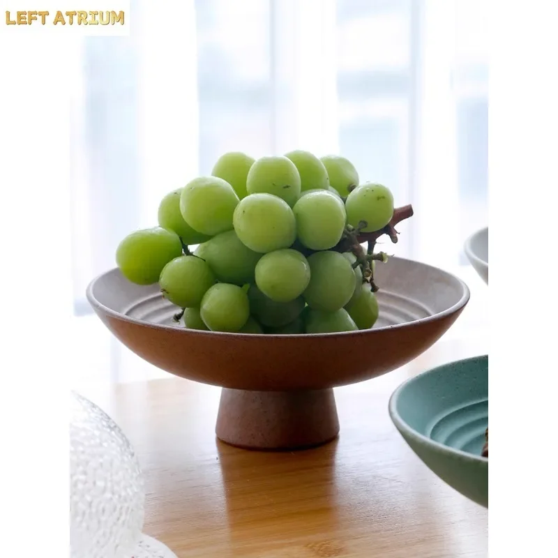 Retro High Footed Fruit Platter Home Highend Feel Coarse Pottery Specialty Restaurant Tableware