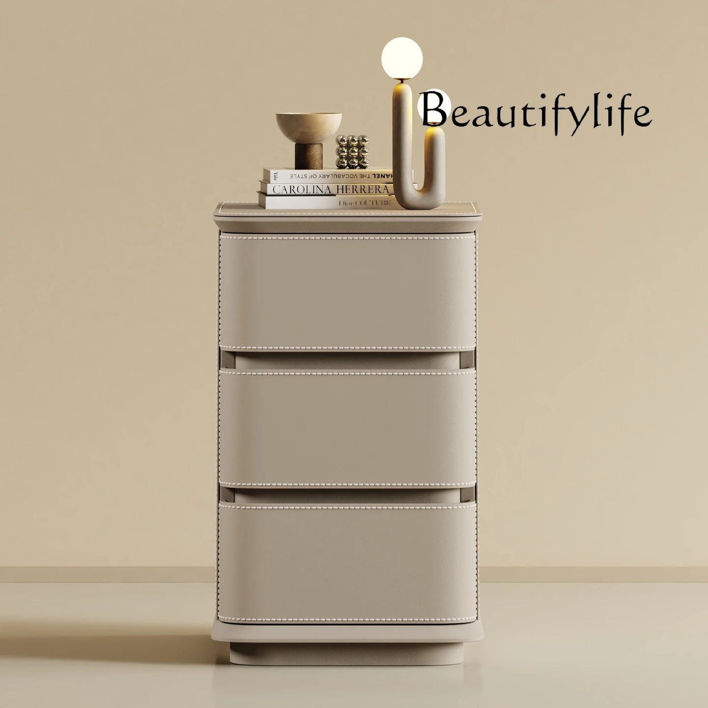 Modern simple small extremely narrow all-solid wood bedside table Italian light luxury high-end three-draw bedside table