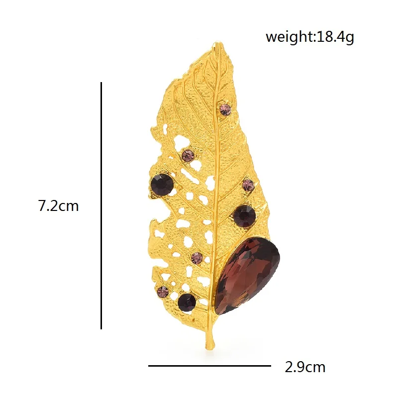 Wuli & baby Spille con foglie dorate in cristallo per donna Metallo unisex con fori di verme Foglie Piante Spilla da ufficio per feste Regali