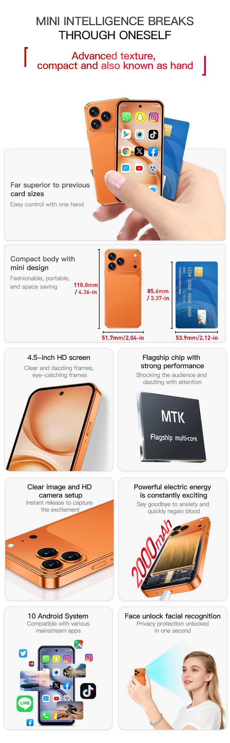 2026 NEW SERVO Mini Android Smartphone 4G LTE Play Store 2 SIM Standby 3GB RAM 64GB ROM WiFi&GPS 4.5" Small Pocket Mobile Phones