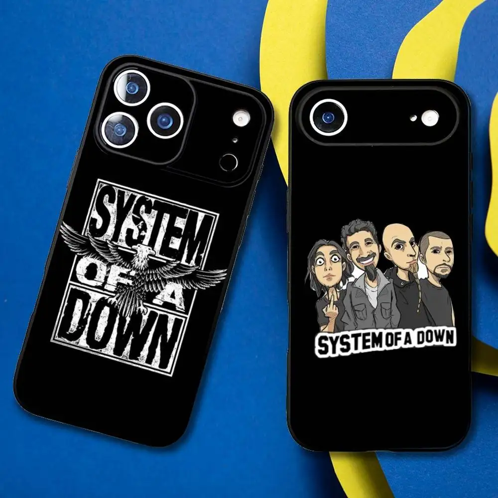 

S-System of a Down Rock Band Phone Case For iPhone17,16,15,14,13,12,11 Plus,Pro Max Soft Black Cover