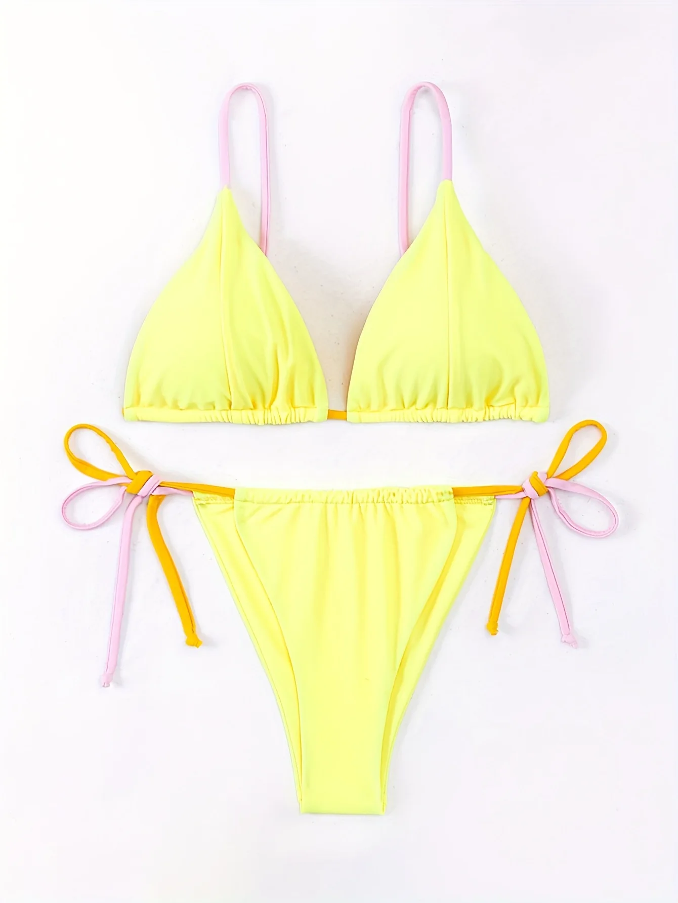 sexy yellow patchwork bikinis sets two pieces thong halter tie swimsuits bathing suit swimwear swimming suit biquini tankini
