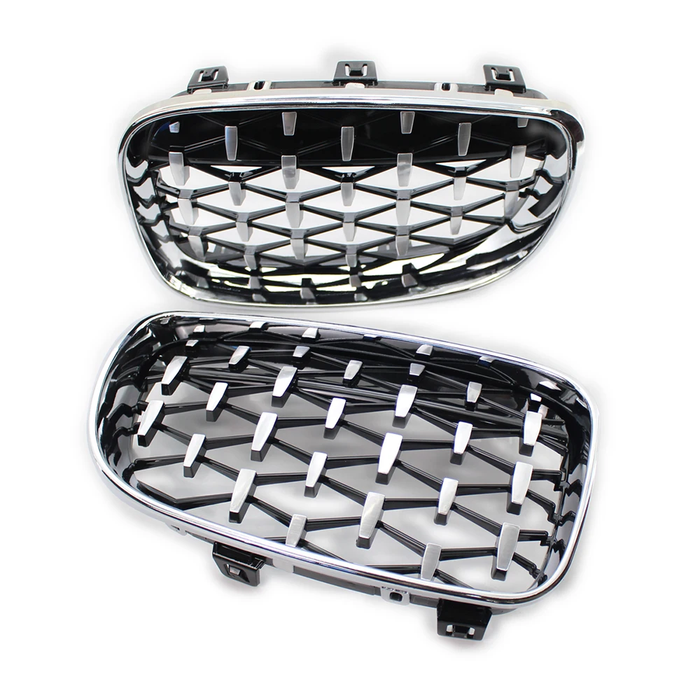 A Pair Diamond Grille Racing Grills Decoration For BMW 1 Series E81 E87 118i 120i 125i 2007-2012 Front Grill Auto Accessories